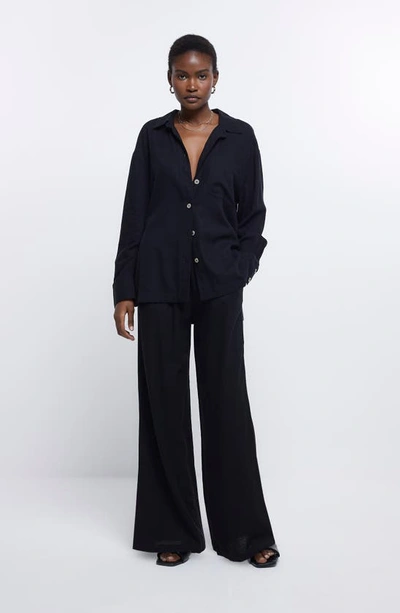 Shop River Island Oversize Button-up Shirt In Black