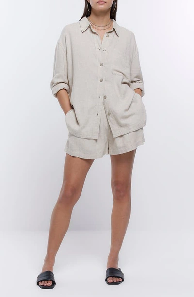 Shop River Island Oversize Button-up Shirt In Stone