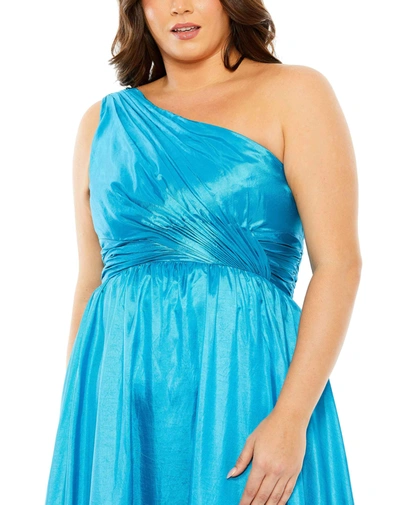 Shop Mac Duggal One Shoulder Asymmetrical Ruffle Hem Gown In Turquoise