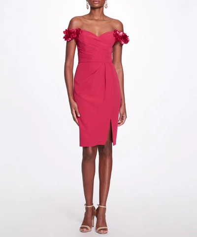 Shop Marchesa Floral Detailed Cocktail Dress In Fuchsia