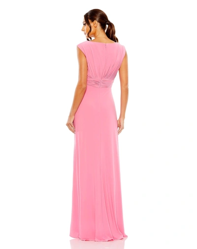 Mac Duggal Sleeveless Side Ruched Slit Gown In Candy Pink