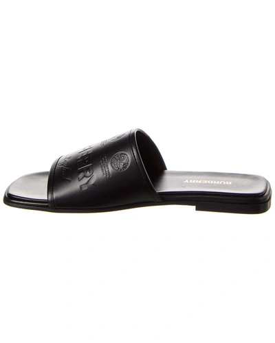 Shop Burberry Logo Leather Sandal In Black