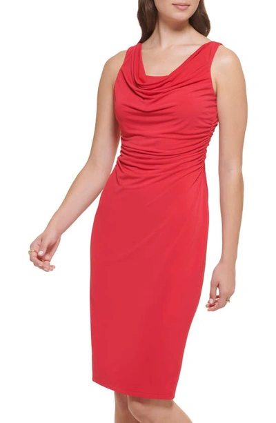 Shop Kensie Cowl Neck Jersey Sheath Dress In Red