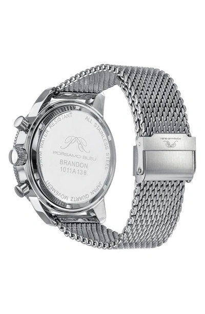 Porsamo Bleu Brandon Mesh Strap Chronograph, 44mm In Silver-black