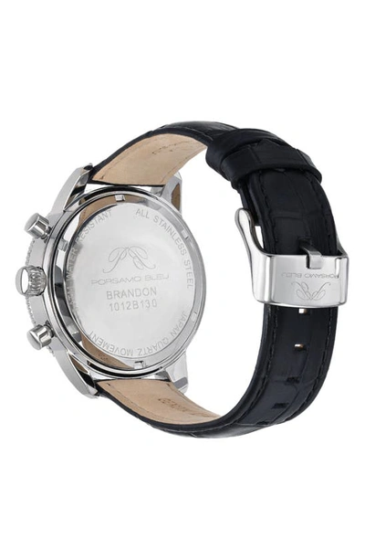 Porsamo Bleu Brandon Leather Strap Chronograph, 44mm In Black-silver