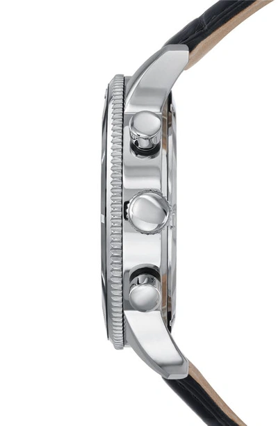 Porsamo Bleu Brandon Leather Strap Chronograph, 44mm In Black-silver