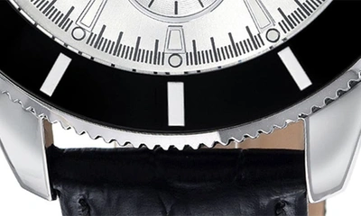 Shop Porsamo Bleu Brandon Leather Strap Chronograph, 44mm In Black-silver