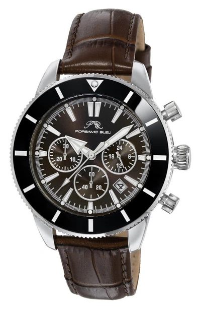 Shop Porsamo Bleu Brandon Leather Strap Chronograph, 44mm In Black-cognac