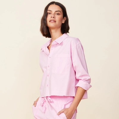 Shop Monrow Cropped Poplin Shirt In Pink Lavender