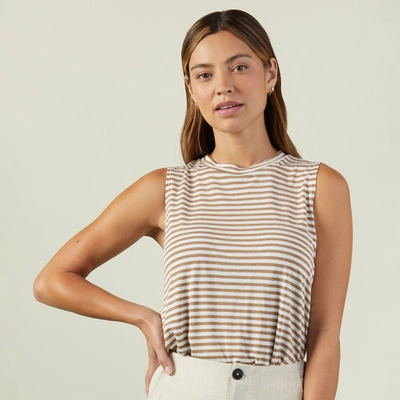 Monrow Stripe Muscle Tank In Sahara Stripe