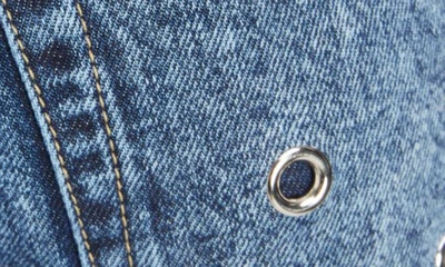 Shop Alaïa High Waist Crop Eyelet Rigid Jeans In Bleu Neige