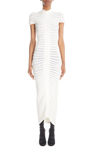 Shop Alaïa Rib Texture Mock Neck Body–con Midi Dress In Blanc