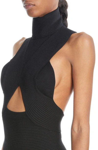 Shop Alaïa Circular Cutout Turtleneck Rib Sweater Dress In Noir Alaia