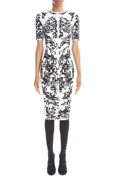 Shop Alaïa Calli Padded Shoulder Midi Dress In Blanc/ Noir