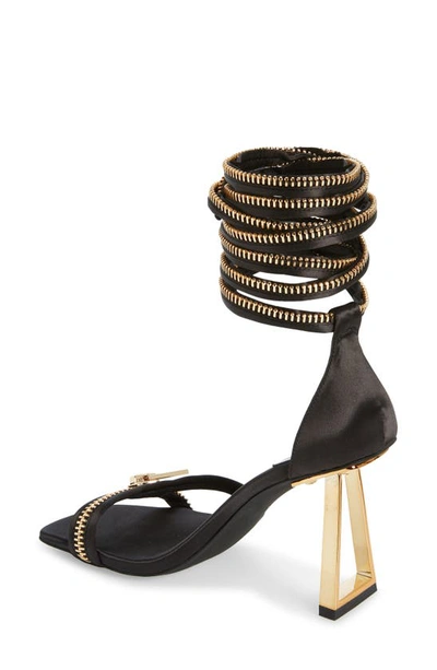 Shop Jeffrey Campbell Zipped-up Sandal In Black Satin Gold