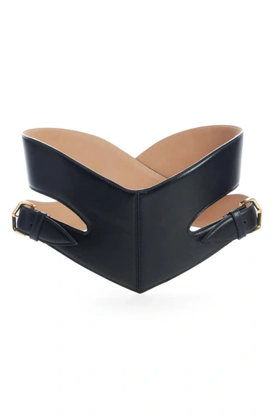 Shop Alaïa Crossover Cutout Leather Belt In Noir