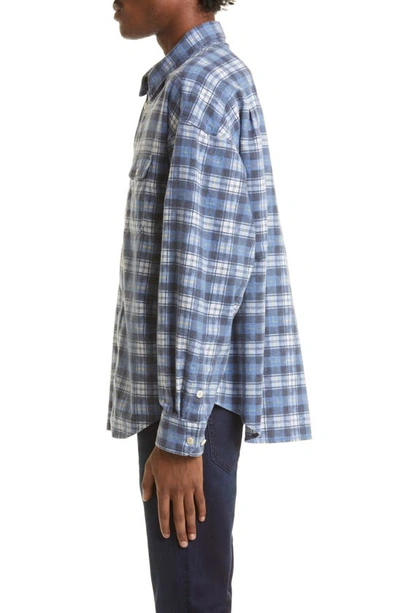 Shop Visvim Pioneer Khadi Check Brushed Flannel Button-up Shirt In Navy