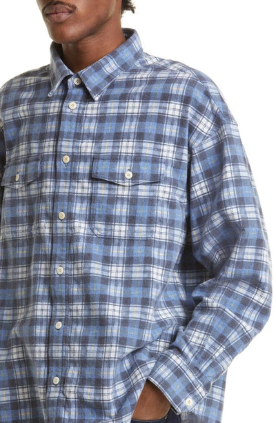 Shop Visvim Pioneer Khadi Check Brushed Flannel Button-up Shirt In Navy