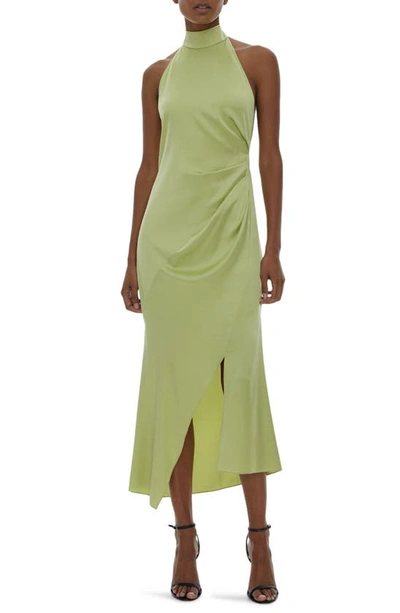 Shop Helmut Lang Silk Blend Halter Dress In Lcd Grn
