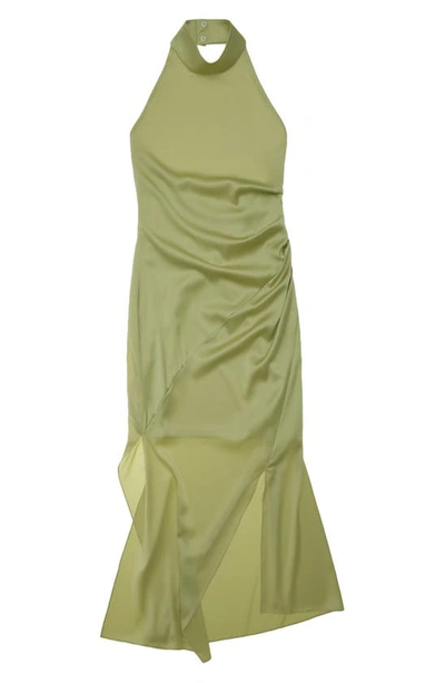 Shop Helmut Lang Silk Blend Halter Dress In Lcd Grn