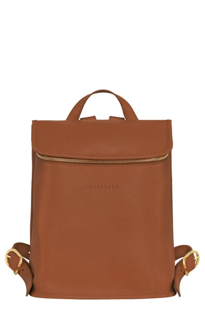 Shop Longchamp Compact Le Foulonné Leather Backpack In Caramel