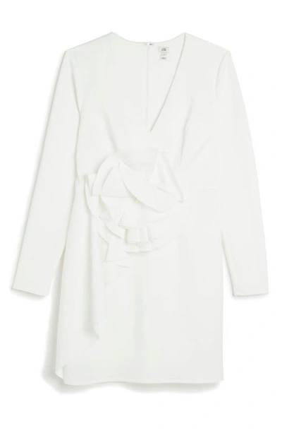 Shop River Island Corsage Detail Long Sleeve Body-con Minidress In White