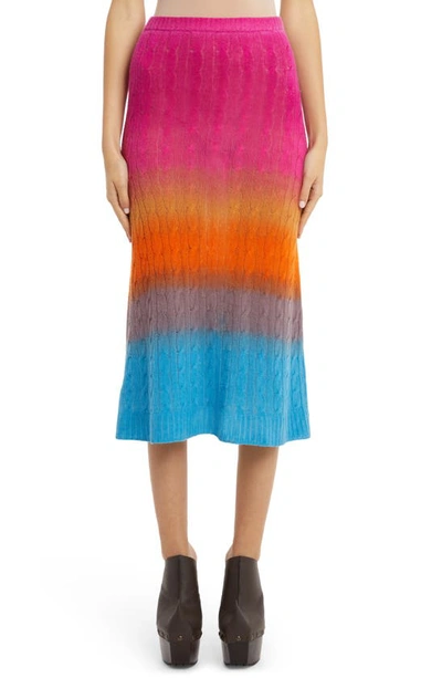 Shop Etro Ombré Colorblock Cable Knit Wool Midi Skirt In Pink Multi