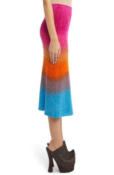 Shop Etro Ombré Colorblock Cable Knit Wool Midi Skirt In Pink Multi