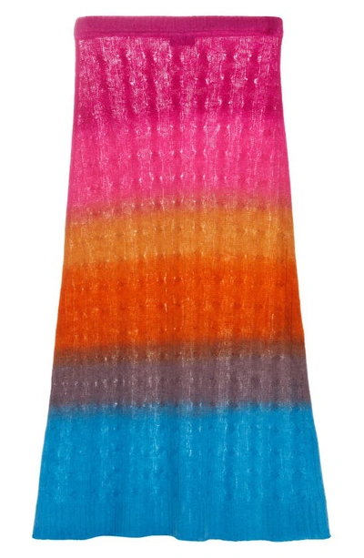 Shop Etro Ombré Colorblock Cable Knit Wool Midi Skirt In Pink Multi