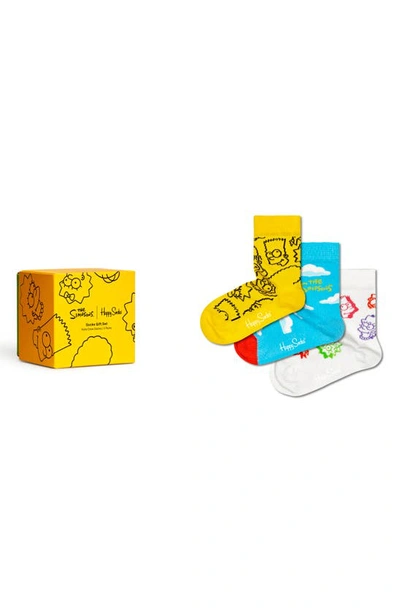 Shop Happy Socks X The Simpsons Kids' Assorted 3-pack Crew Socks Gift Box In Yellow Multi