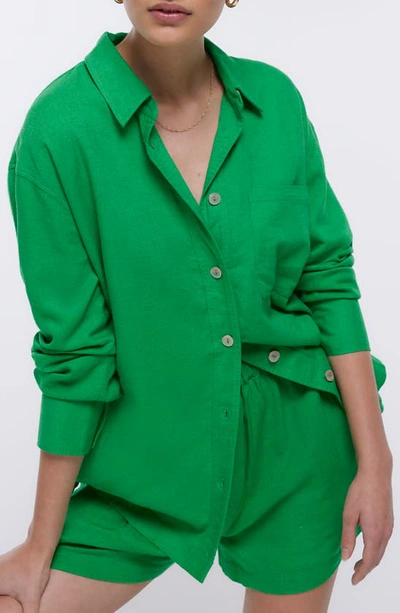 Shop River Island Oversize Button-up Shirt In Green