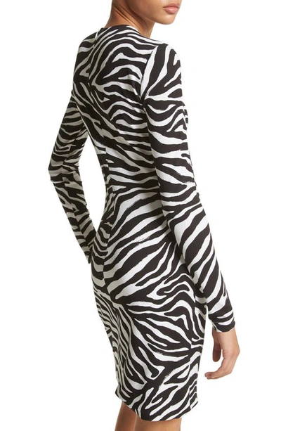 Shop Michael Kors Zebra Print Long Sleeve Jersey Minidress In 061 Brushstroke Zebra Black