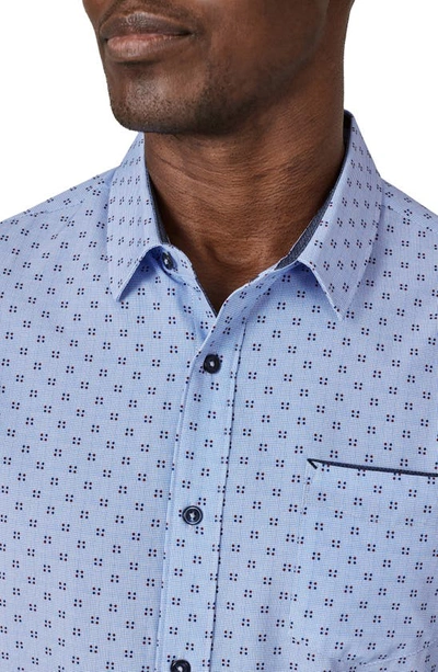 7 Diamonds Bethel Dot Print Short Sleeve Button-up Shirt In Light Blue
