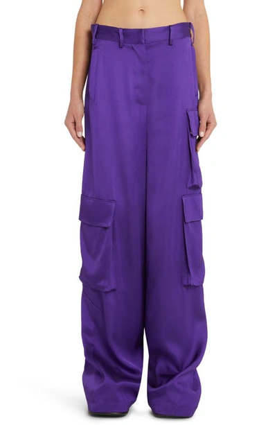 Izabel Satin Straight Leg Cargo Pants Purple
