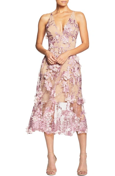 Dress The Population Audrey Embroidered Fit & Flare Dress In Lilac/nude