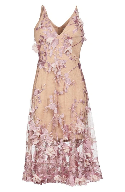 Dress The Population Audrey Embroidered Fit & Flare Dress In Lilac/nude