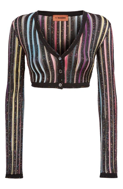 Shop Missoni Flexage Sequin Stripe Crop Cardigan In Black Multicolor