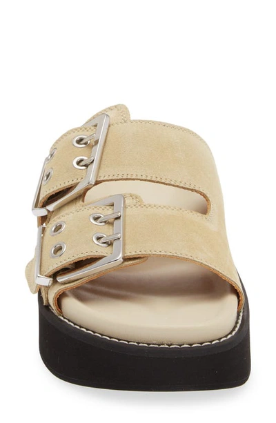 Shop Ganni Egret Buckle Platform Sandal In Pale Khaki