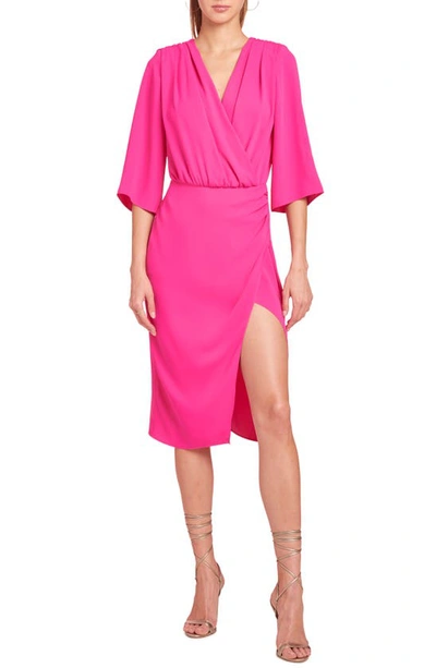 Shop Amanda Uprichard Melinda Faux Wrap Cocktail Midi Dress In Hot Pink