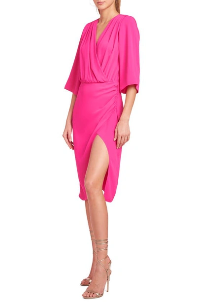 Shop Amanda Uprichard Melinda Faux Wrap Cocktail Midi Dress In Hot Pink
