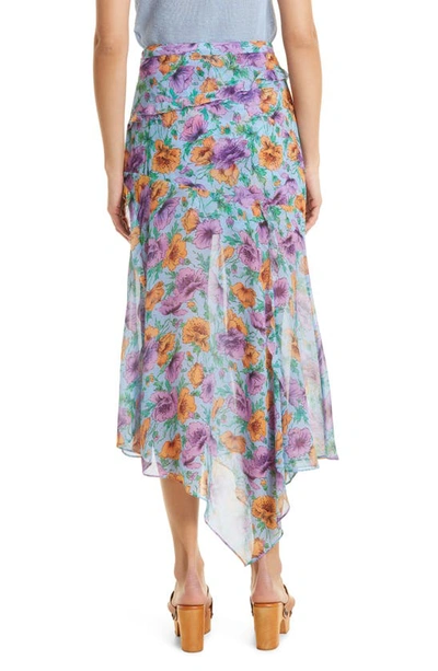 Shop Veronica Beard Eleonora Asymmetric Floral Silk Skirt In Lake Blue Multi