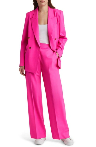 Shop Argent Stretch Wool Wide Leg Trousers In Bright Pink