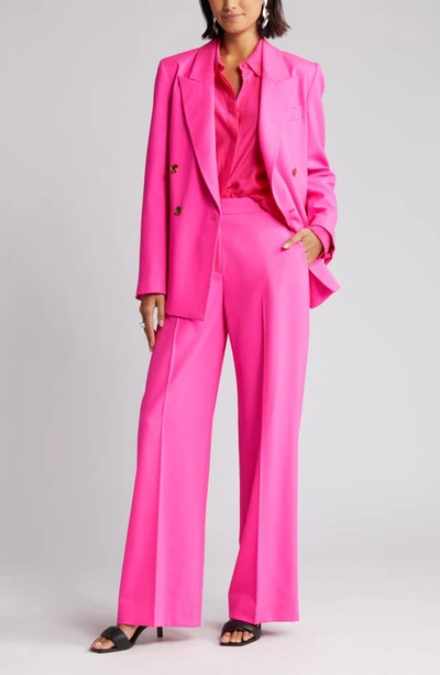 Shop Argent Stretch Wool Wide Leg Trousers In Bright Pink