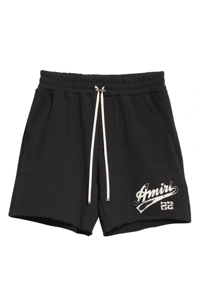 Shop Amiri Embroidered '22 Logo Sweat Shorts In Black