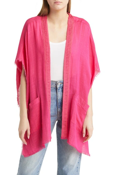 Shop Treasure & Bond Lace Trim Short Sleeve Ruana In Pink Electric