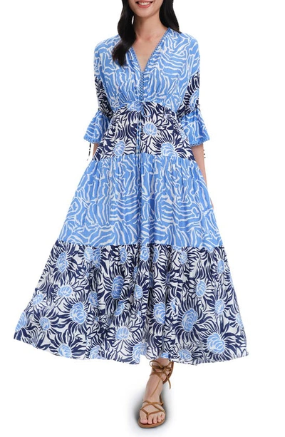 Shop Diane Von Furstenberg Boris Print Colorblock Tiered Dress In Apr Tig / Anm Sig Bu