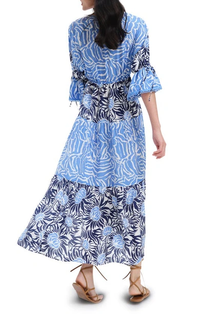 Shop Diane Von Furstenberg Boris Print Colorblock Tiered Dress In Apr Tig / Anm Sig Bu