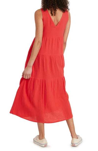 Shop Marine Layer Corinne Double Cloth Cotton Maxi Dress In Red Solid