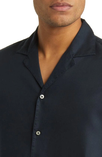 Shop Officine Generale Eren Short Sleeve Button-up Shirt In Dark Navy