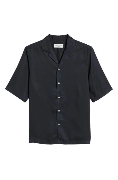 Shop Officine Generale Eren Short Sleeve Button-up Shirt In Dark Navy
